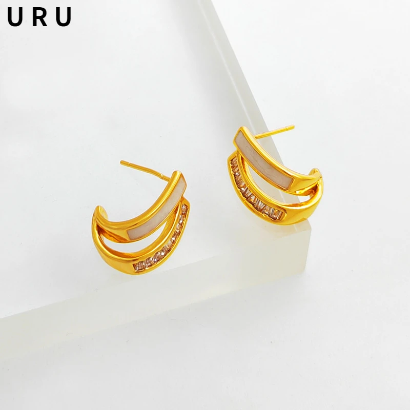 

Fashion Jewelry 925 Silver Needle Gold Color Stud Earrings For Women Female Wedding Party Gift Geometric Metal Zircon Earrings