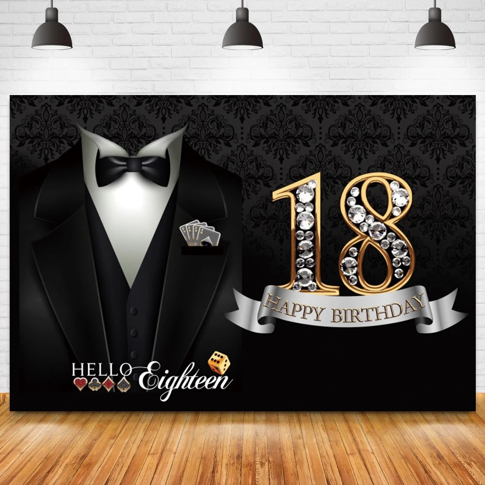 Фотофон с изображением счастливых мужчин 20 30 40-го дня рождения черный костюм