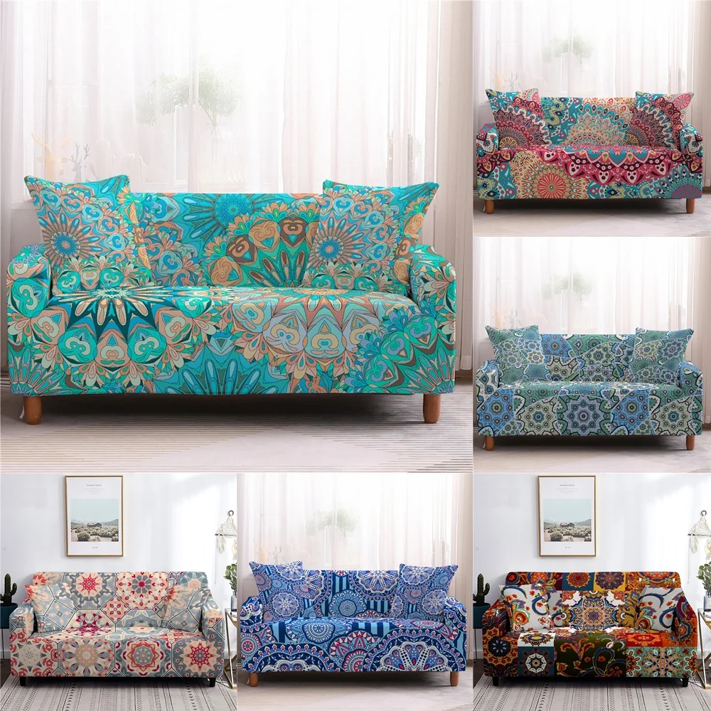 

Geometry Sofa Cover Living Room Morocco Mandala Bohemian Stretch Armchair Sofa Slipcovers Sectional L Shaped Corner Couch Covers