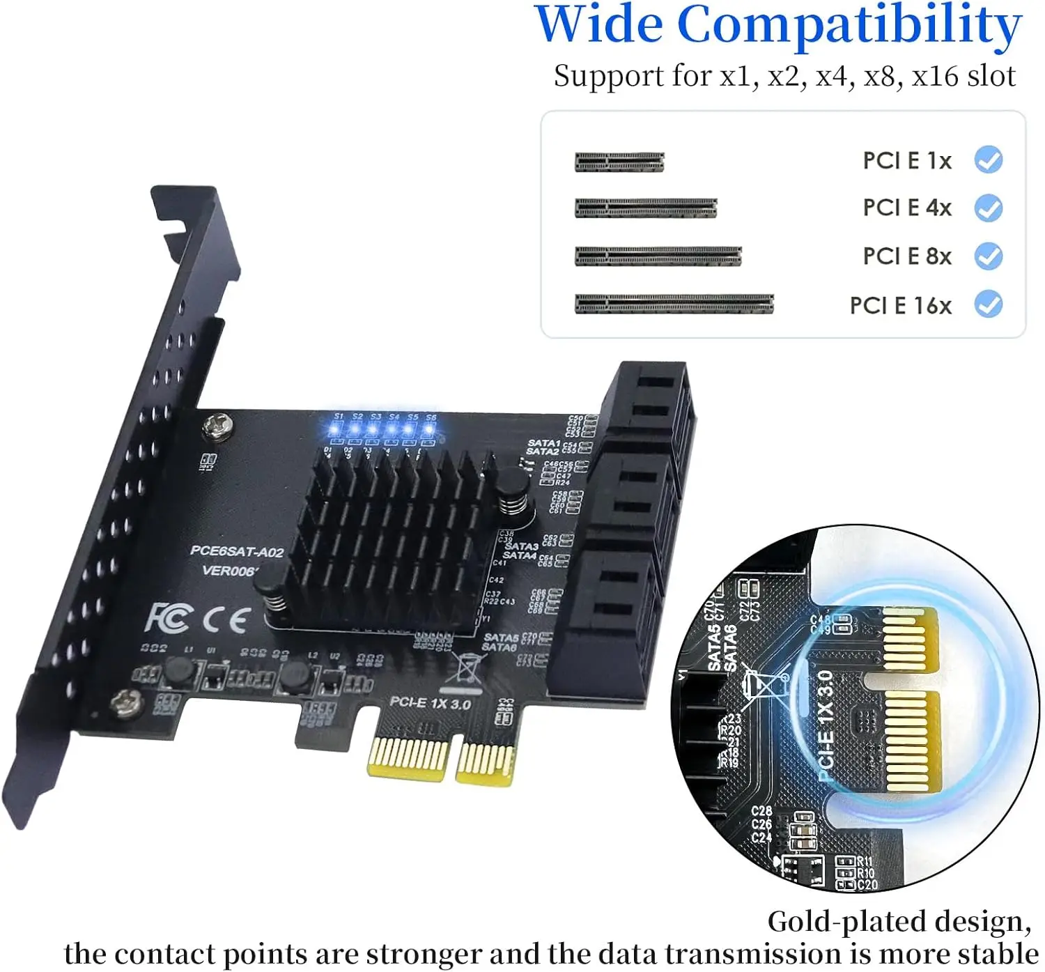 Фото Карта контроллера PCI-E 1X к SATA 3.0, 6-портовая плата расширения SATA 3 6 Гбит/с с поддержкой слотов PCI-Express, совместимая с SSD и HDD №2