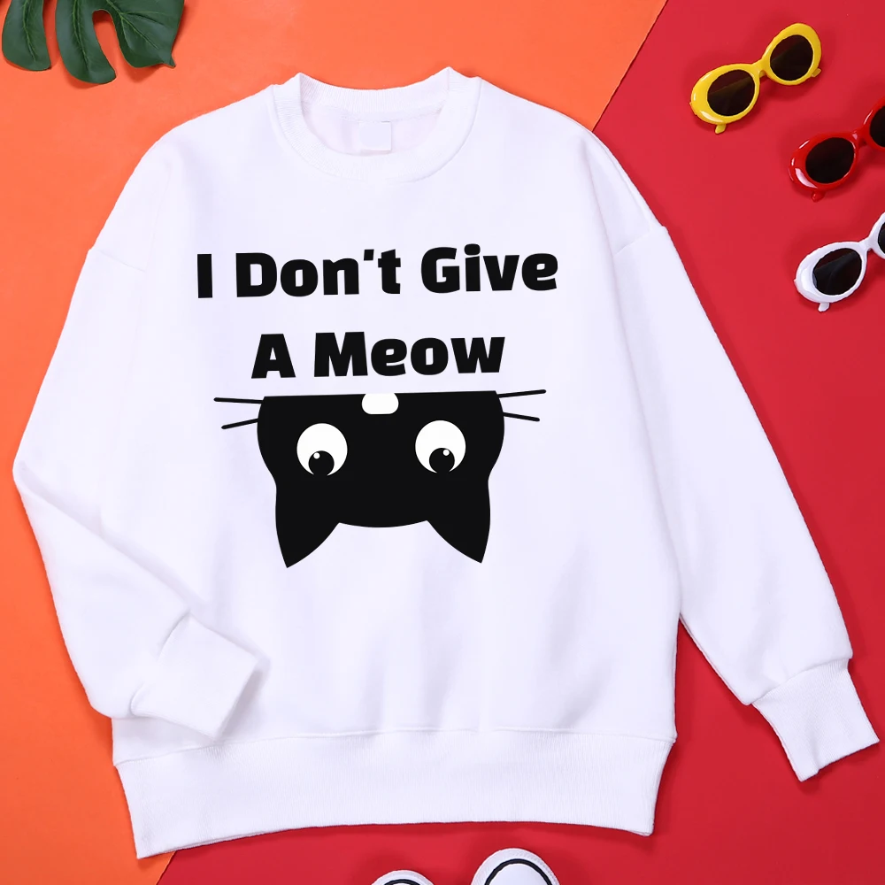 

I Don'T Give A Meow Black Cat Men Hoodies Harajuku Large Size Streetwear Fashion Casual Clothing Outdoor Round Neck Tracksuit