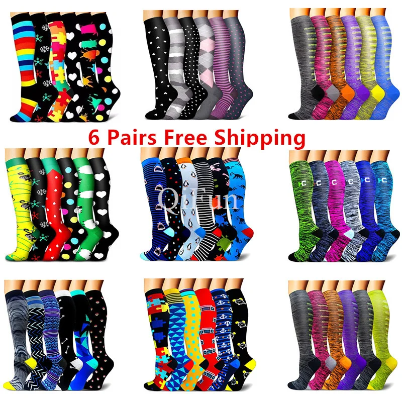 

6 Pairs/ lot Wholesale Compression Socks Women Medical Edema Diabetes Varicose Veins Running Sports Socks Men Knee High Stocking