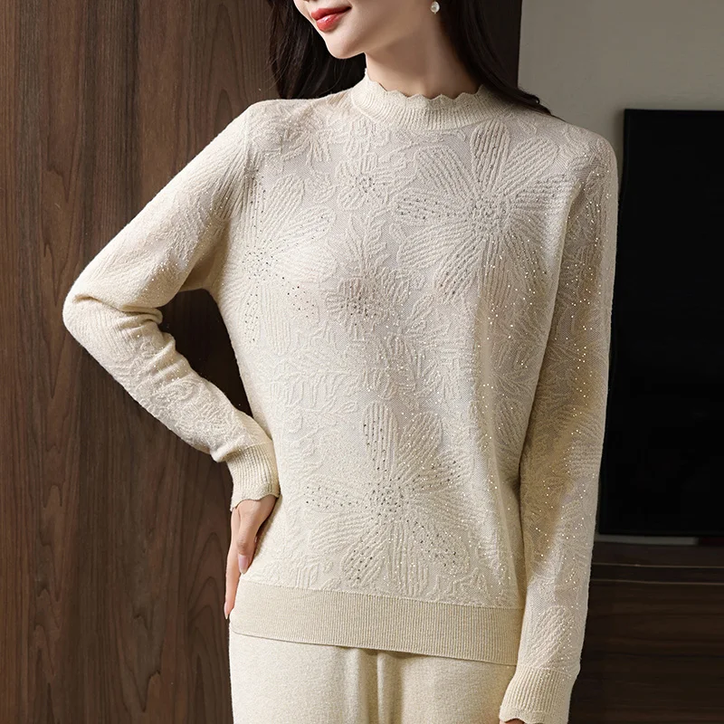 Осень/зима 2024 рубашка из чистой шерсти женская с высоким воротником яркая