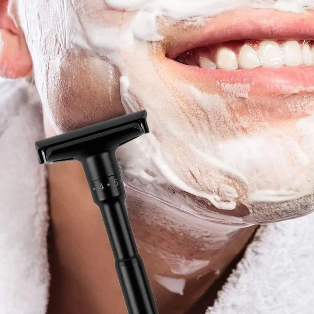 

Black Adjustable Safety Razor Can Design Name On It Classic Stand Safety Razor Men Shaving 5 Gift Blades Beard Shaving Care