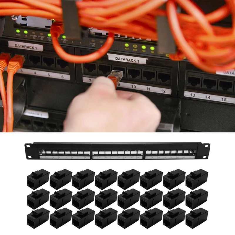 19-дюймовая стойка 1U для шкафа Проходная 24 порта патч-панель CAT6 контактный порт RJ45