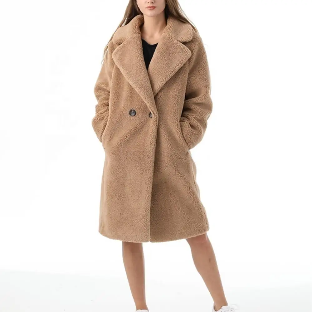 Autumn Winter  Women Real Fur Soft Coat Warm Long Style Lapel Fur Jacket Coat Fashion Designer Pure Color Simple Lady Outwear