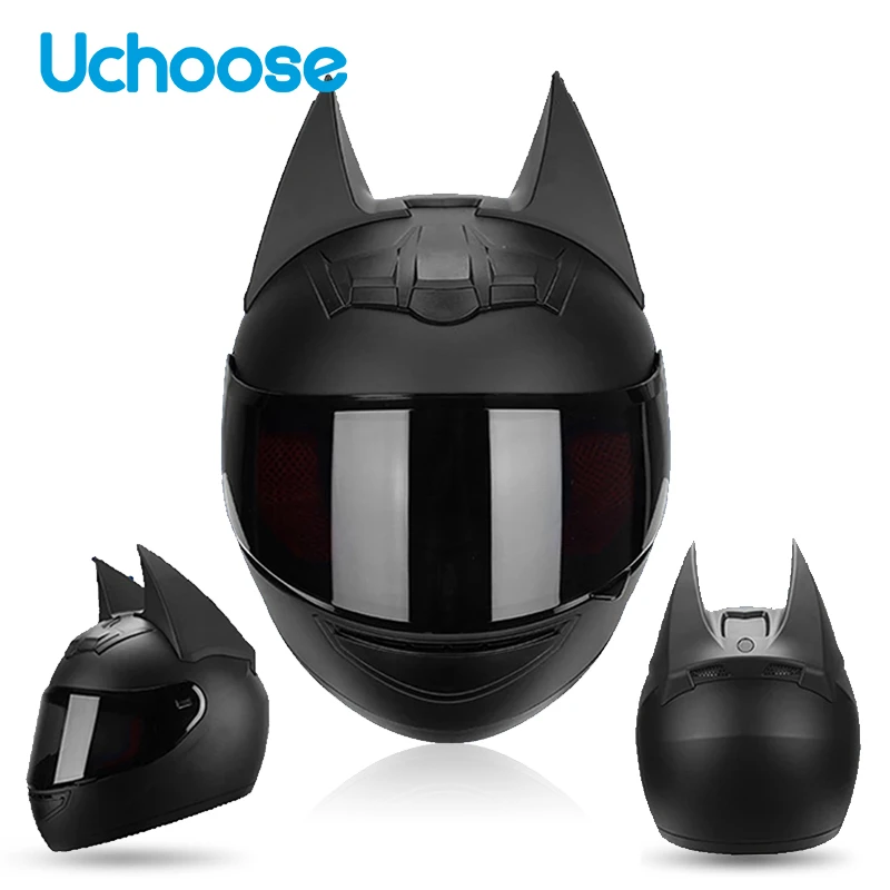 

Moto Capacete Black Helmet Full Face Moto Helmet Fashion Motorbike Helmet Bat Motorcycle Helmet Women Personality ABS