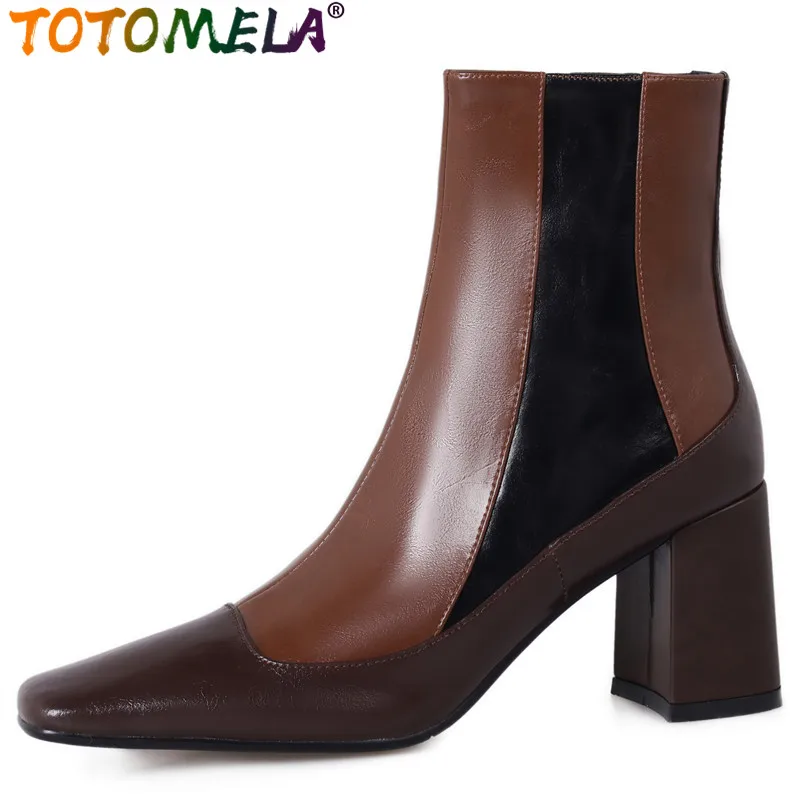 

Женские ботильоны на молнии TOTOMELA, ботинки из натуральной кожи на толстом высоком каблуке, разные цвета, новинка 2023