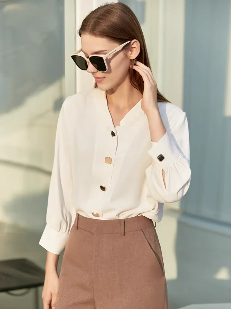 Split the Code Cool and Smooth! Elegant Women's French sle V-neck Simple Acetate Shirt 64 Long 4 Chest Circumference