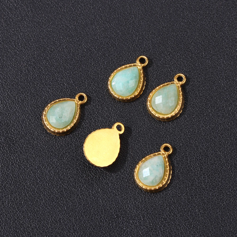 5pcs / lot Каменные подвески из нержавеющей стали 9x11 мм капли воды натуральный Amazon