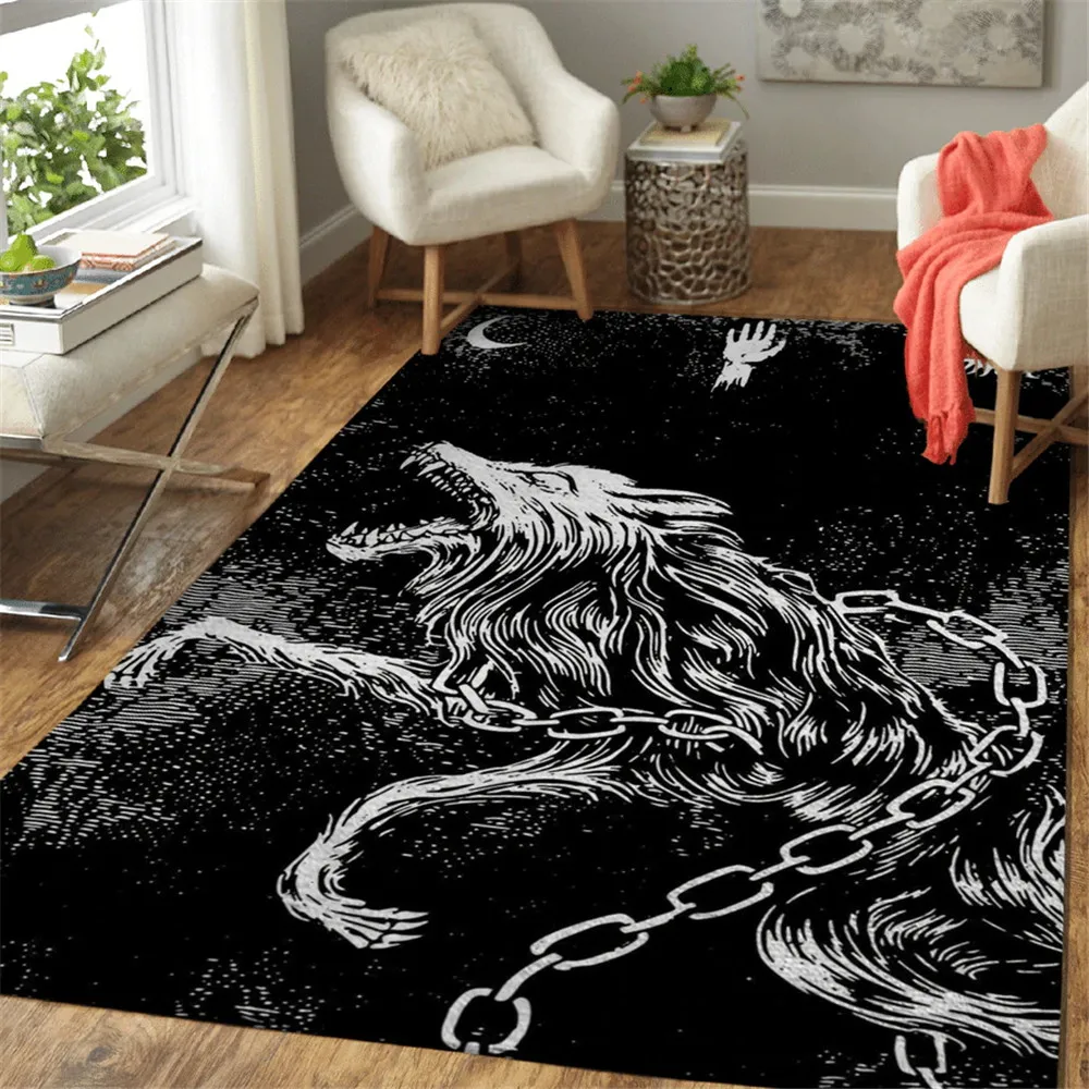 

CLOOCL Viking Wolf Floor Rugs Viking Tattoo Pattern 3D Printed Carpets for Living Room Home Deco Flannel Anti-Slip Area Rug