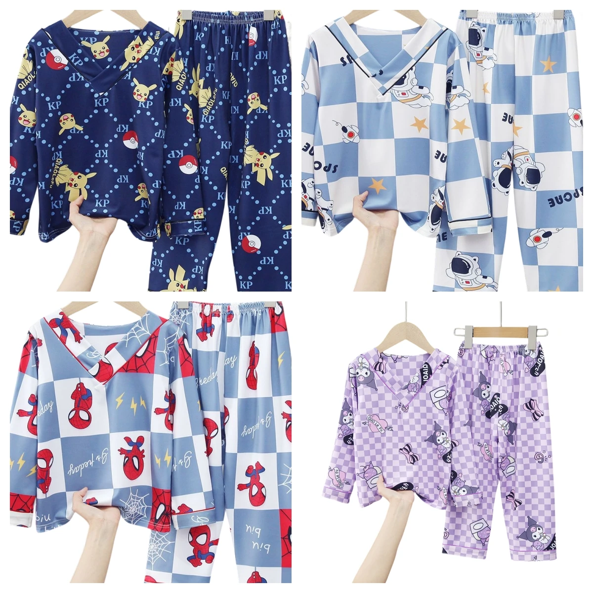 Пижама Sanrio Kulomi для девочек с героями мультфильмов, тонкий Детский комплект с длинным рукавом, воздухопроницаемая одежда для отдыха, кардиган, весна-осень
