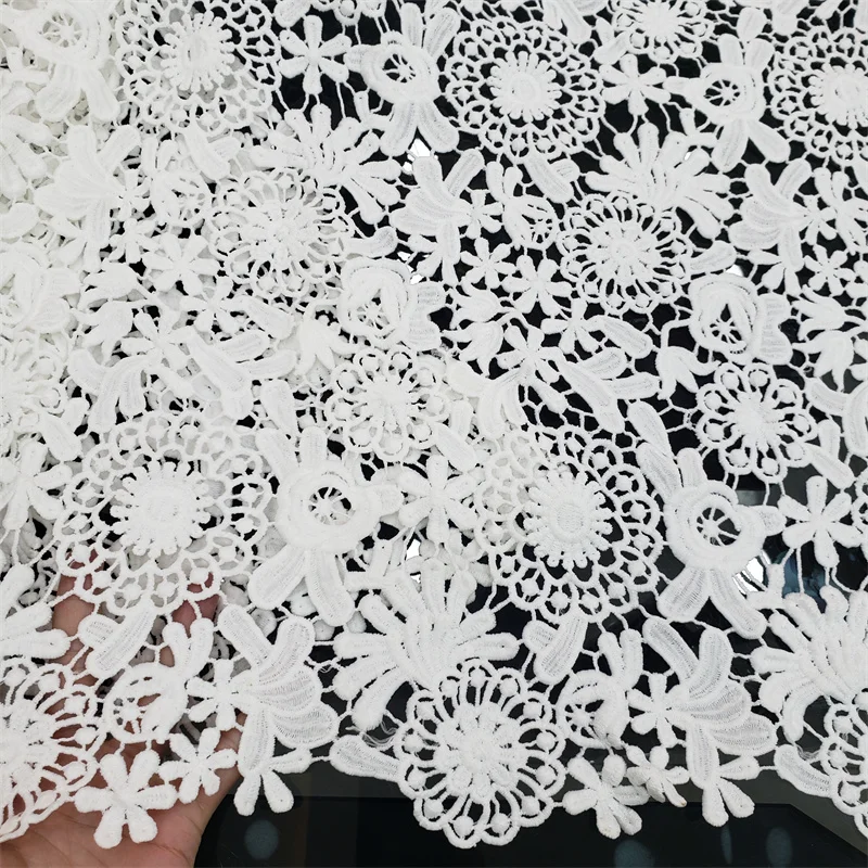 

Hot Sales Soft High Quality White Guipure Cord Lace Fabric for African Party Dress KK557_R 5Yards/piece