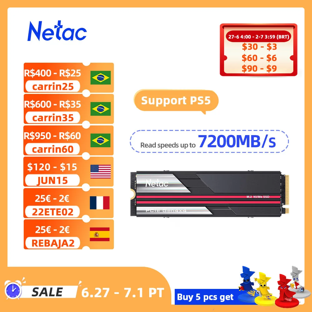 

Netac 4tb SSD 1tb 2tb Pcie4.0 x4 ssd nvme m2 2280 Hard Drive Internal Solid State Disk ssd ps5 desktop