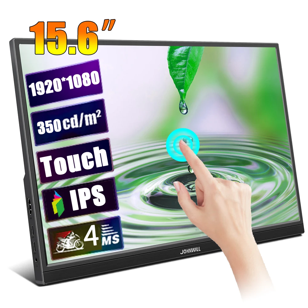 JOHNWILL Портативный сенсорный монитор 15.6 дюймов 1920x1080 IPS ...