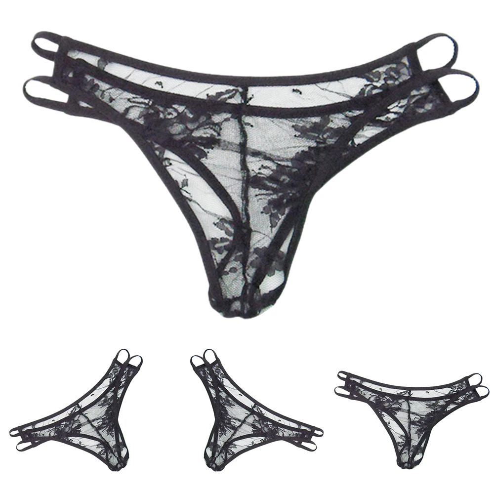 

Men Sexy Lace Sheer Hollow G-String Thong Underwear Briefs Underpants Underwear Low Waist Panties Lingerie Intimates
