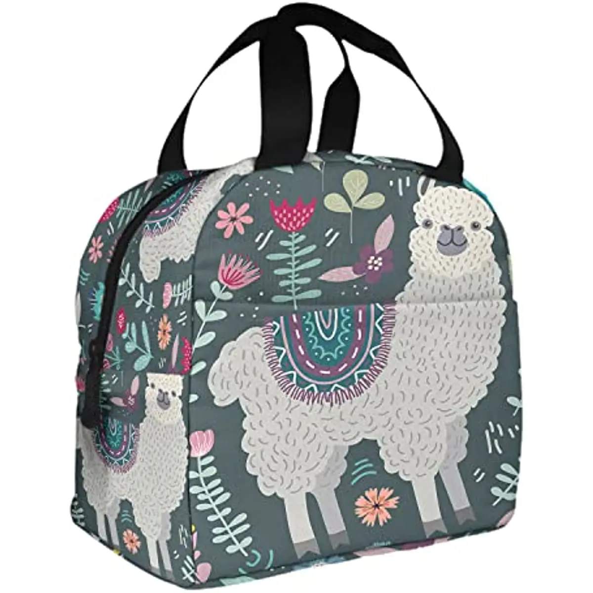 

Cute Llama Men Lunch Bag Lovely Alpaca Floral Cartoon Mammal Animal School Lunch Bag for Picnic Boating Beach Fishing Work
