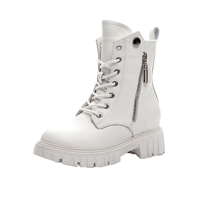 

Autumn Winter Women's Thick Bottom Side Zipper Casual Lace Up Round Toe Women's Short Boots Platform Women Sneakers