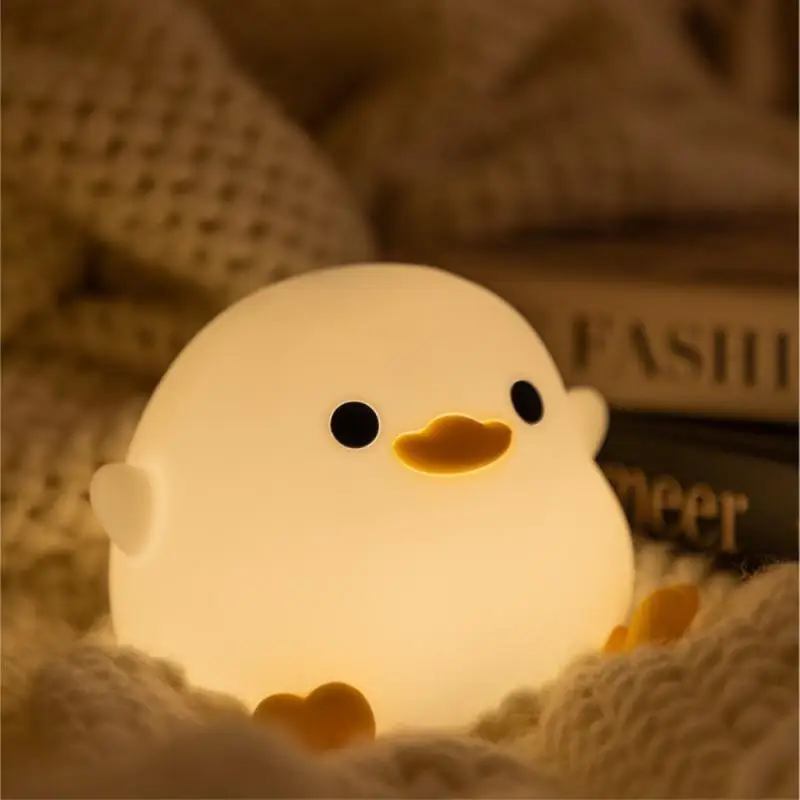 Cute Duck Night Lamp Cartoon Silicone Usb Rechargeable Sleeping Light Touch Sensor Timing Living Room Children Gift Lighting