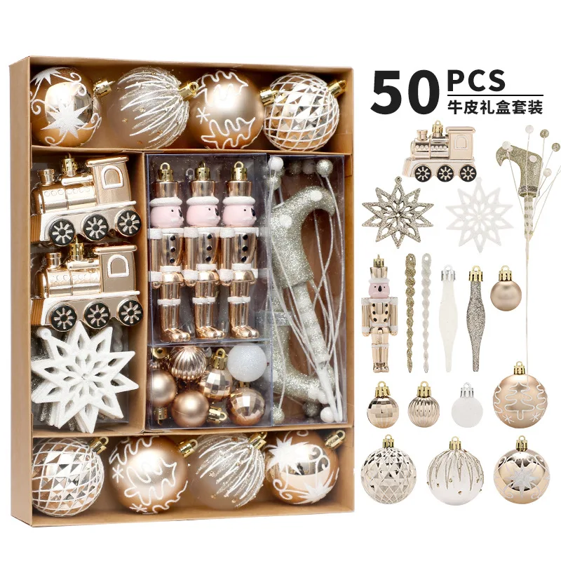 

50pcs Christmas Ball Red Gold Black Baubles Snowflake Pendant Christmas Tree Hanging Decoration For Navidad Noel Natal Ornaments