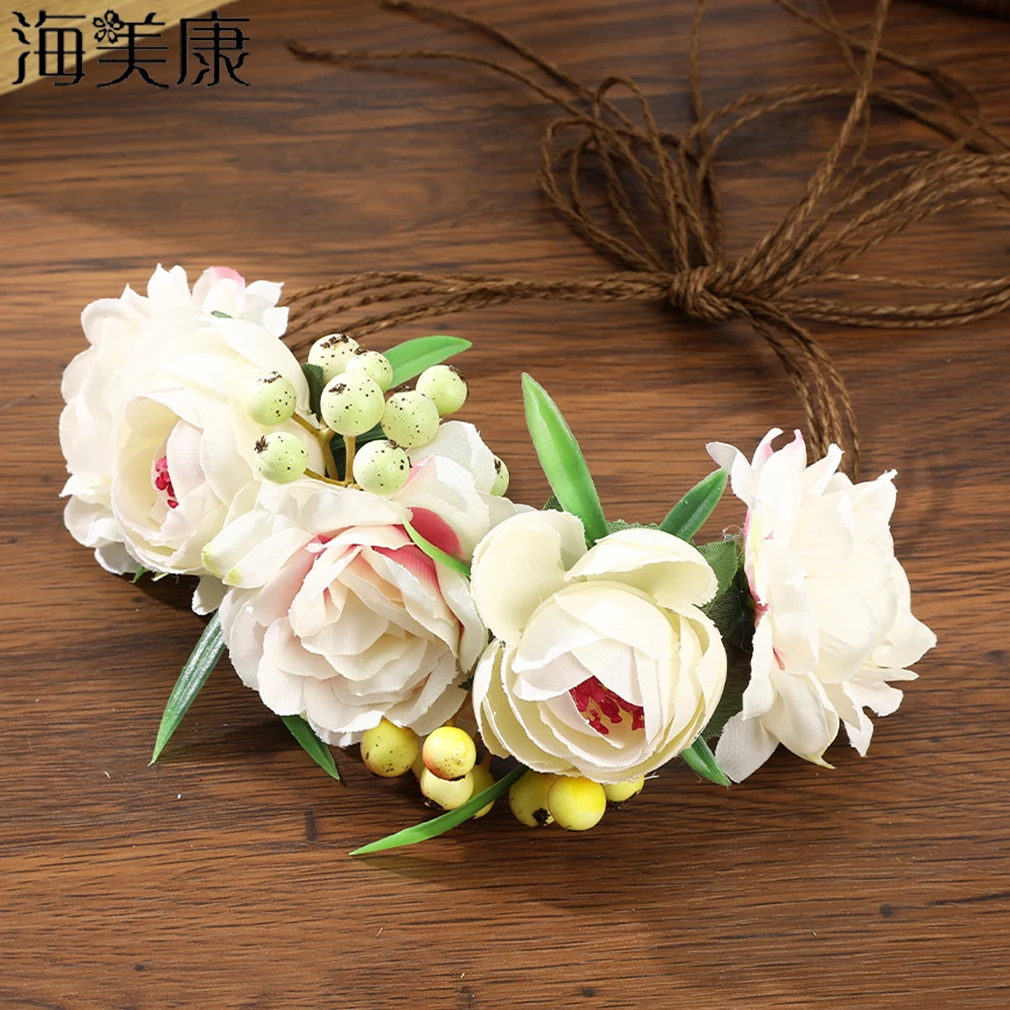 Цветочный венок Haimeikang в богемном стиле с цветами розы повязки на голову для