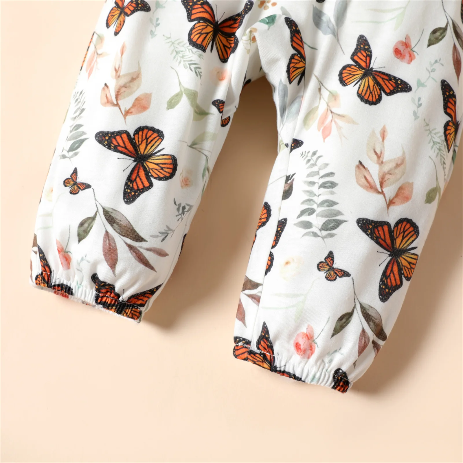 PatPat Baby Girl Long-sleeve Jumpsuit Baby Romper Spring and Summer Baby Girls Newborn Clothings Brown/White Butterfly Ruffle