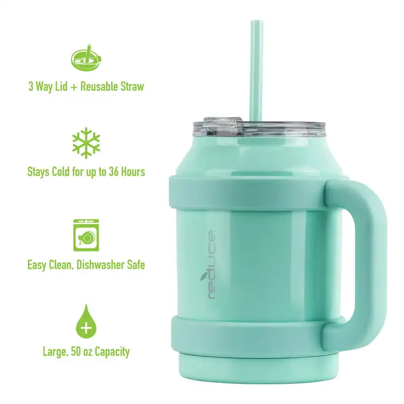 

Beautiful 50 fl oz Insulated Mint Green Stainless Steel Cold1 Mug with Lid, Straw, and Perfect for Any Occasion - Ideal Gift for