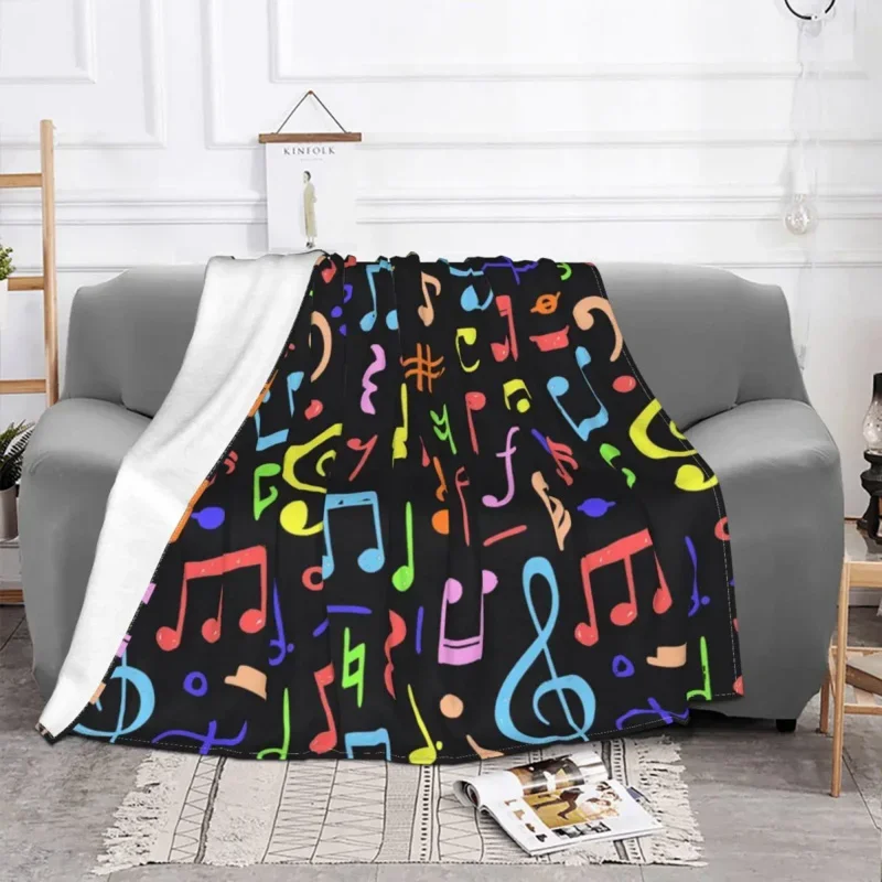 

Musical Note Pattern Blanket Flannel Spring Autumn Colorful Multi-Function Super Soft Throw Blankets For Sofa Bedroom Bedspreads