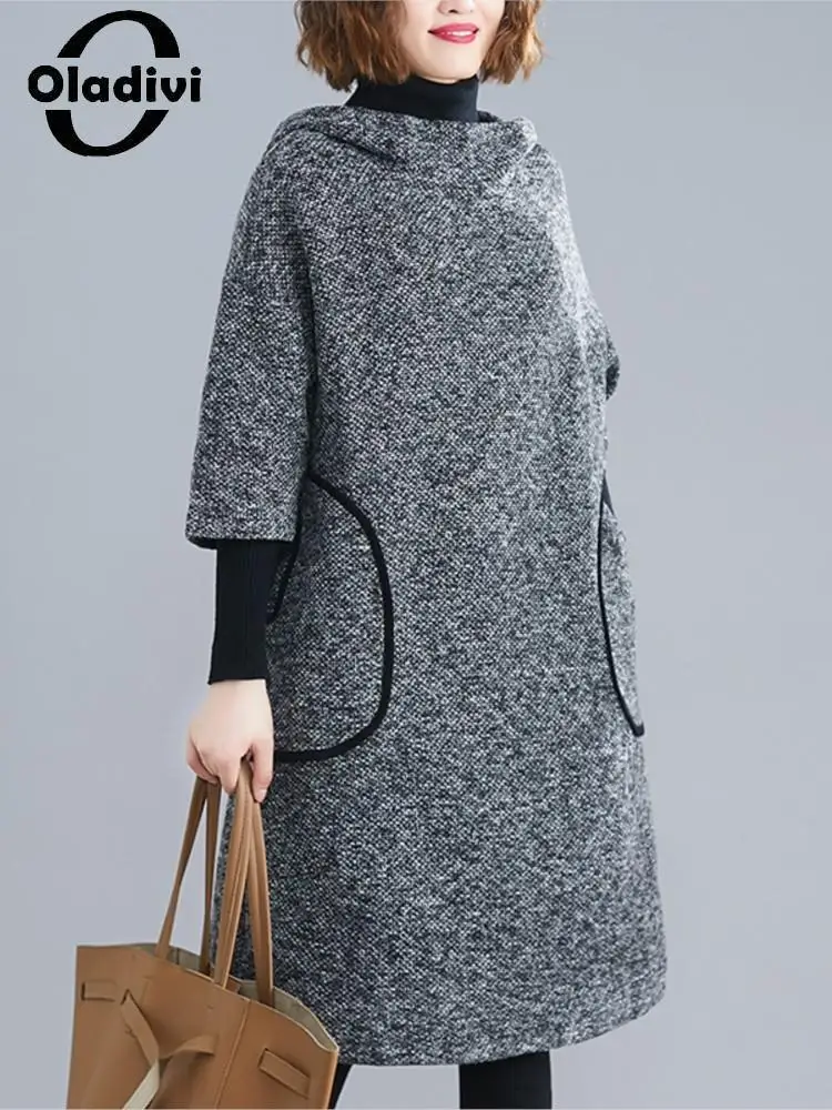

Oladivi Large Size Women Hooded Sweatshirts 2022 Spring Autumn New Hoodies Dress Casual Loose Outerwears Oversized Clothing 8175