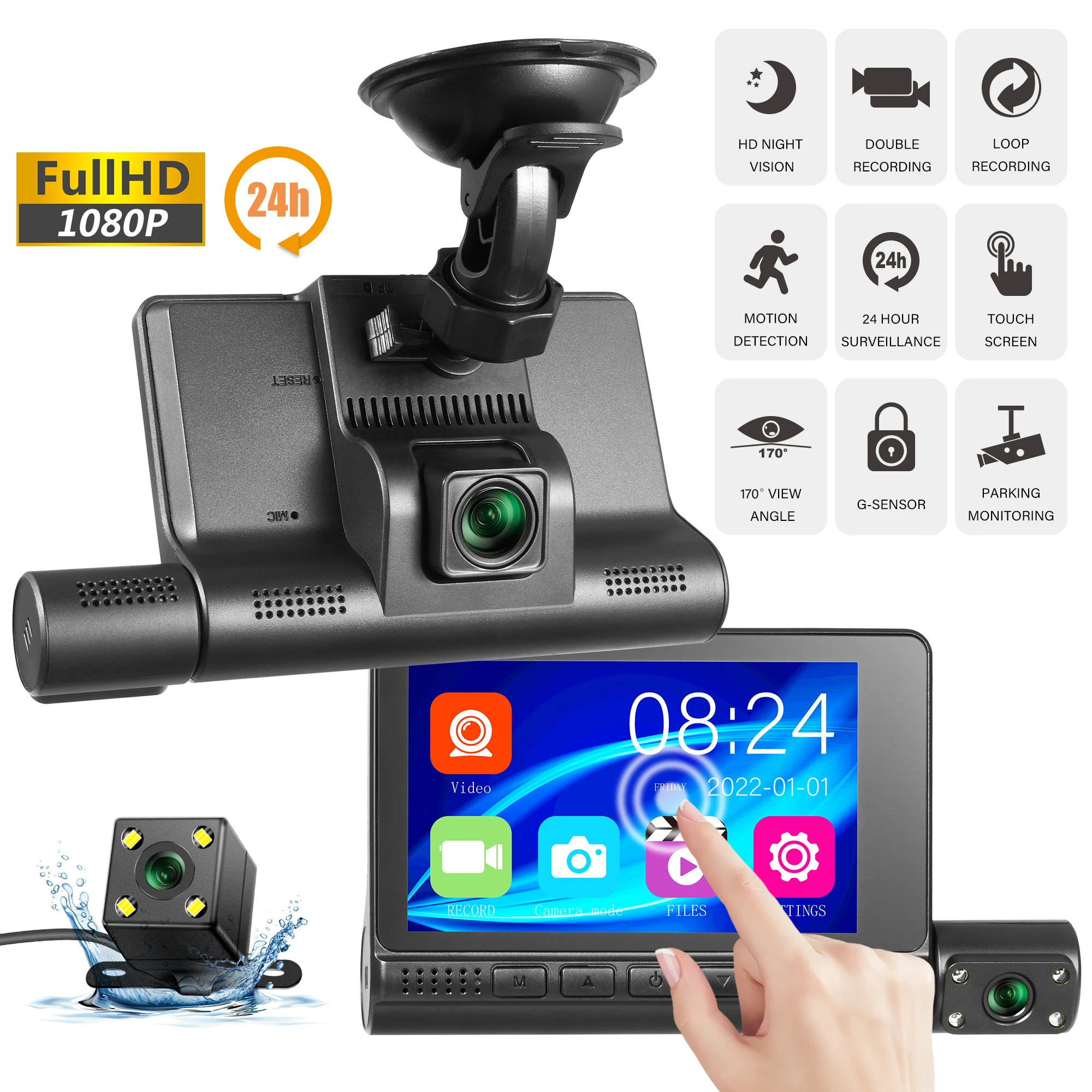 

1080P HD Car Mirror Recorder DVR 3 Lens Dash Camera Cars Camcorder 4 In Touch Screen Car Video Recorder Dash Cam Blcak Box IPS