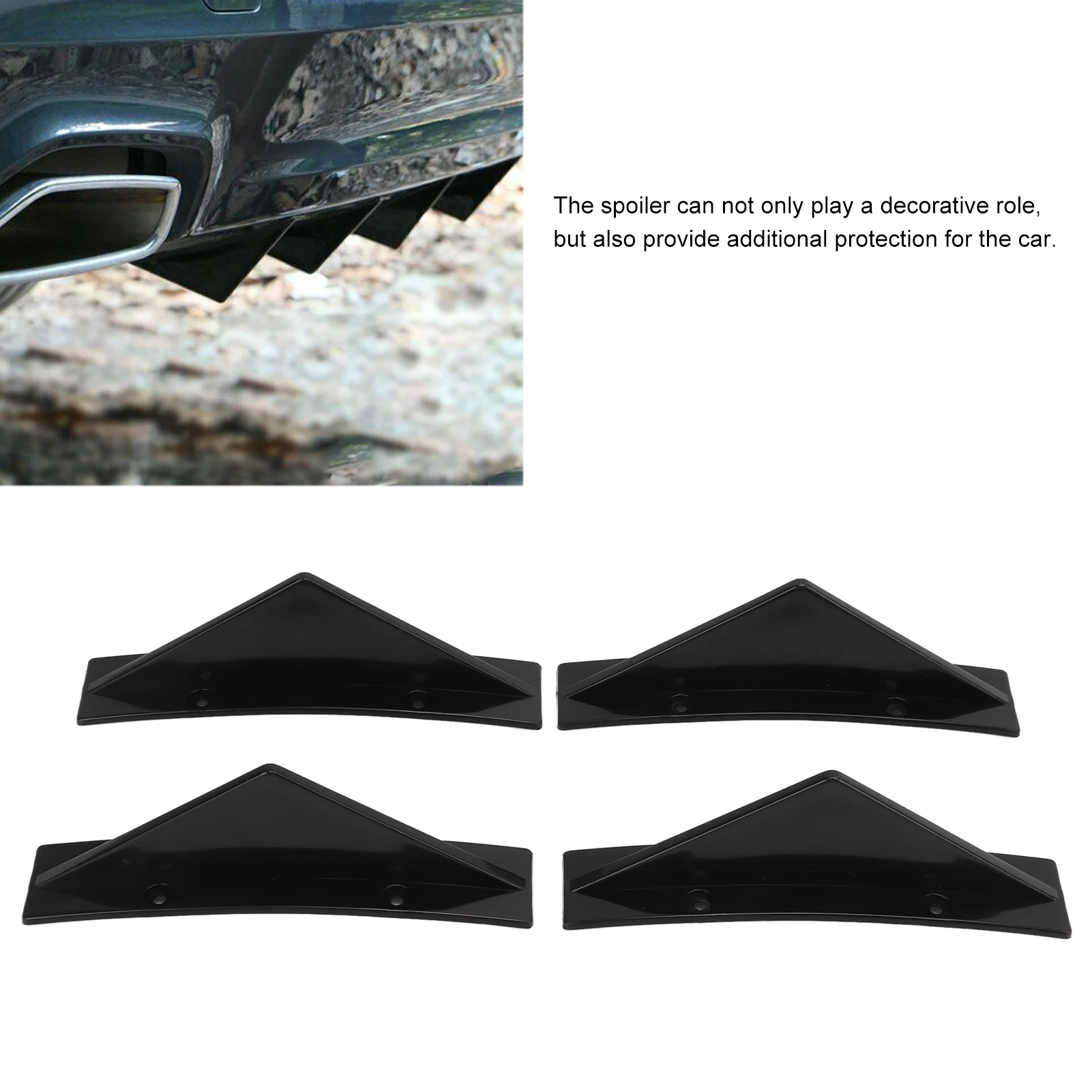 4 шт. диффузор заднего бампера ABS изогнутый глянцевый черный спойлер плавник