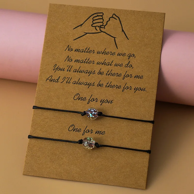 2023 модные светящиеся бусины Черный Плетеный веревочный браслет универсальная