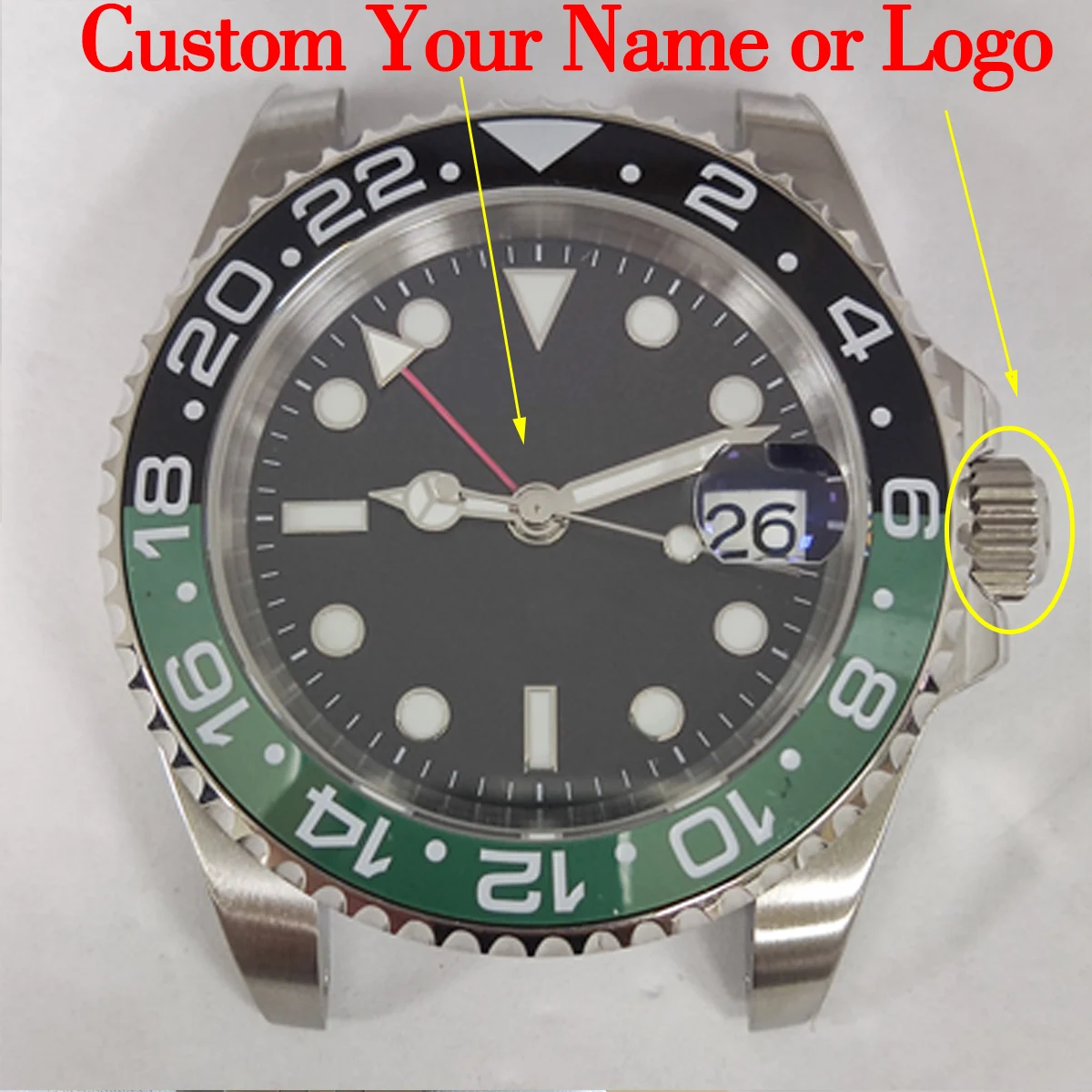 40 мм GMT nh34 чехол с пользовательским логотипом сапфировое стекло nh35 для часов