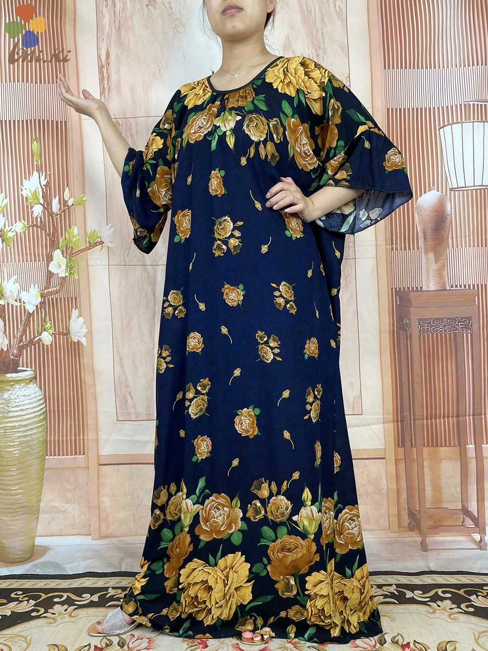 Short Sleeve 2 Pieces 2023 New African Dashiki Floral Printing Solid Cotton Loose Caftan Lady Summer Maxi Casual Dresses