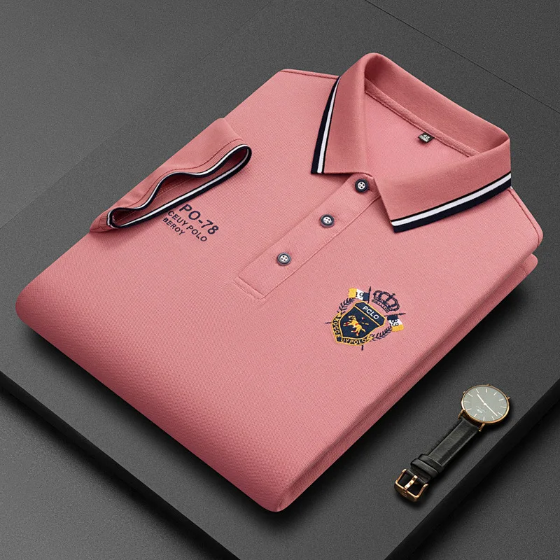 

2022 High-end Short-sleeved Men's Solid Color Mercerized Cotton Middle-aged And Young Men's Polo Shirt Lapel Embroidery Top