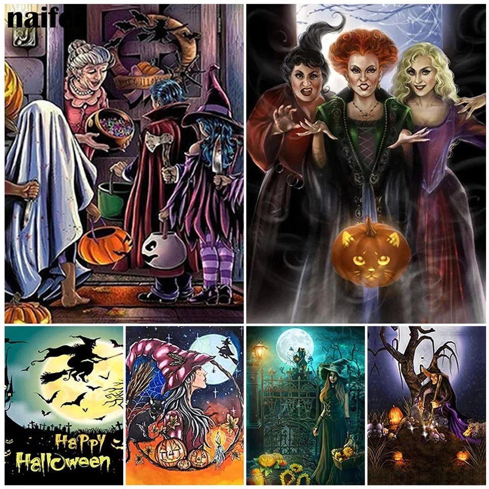 

Diamond Mosaic DIY Diamond Painting Halloween witch Cross Stitch Embroidery Fantasy Girl Kit Woman Portrait Rhinestone Picture