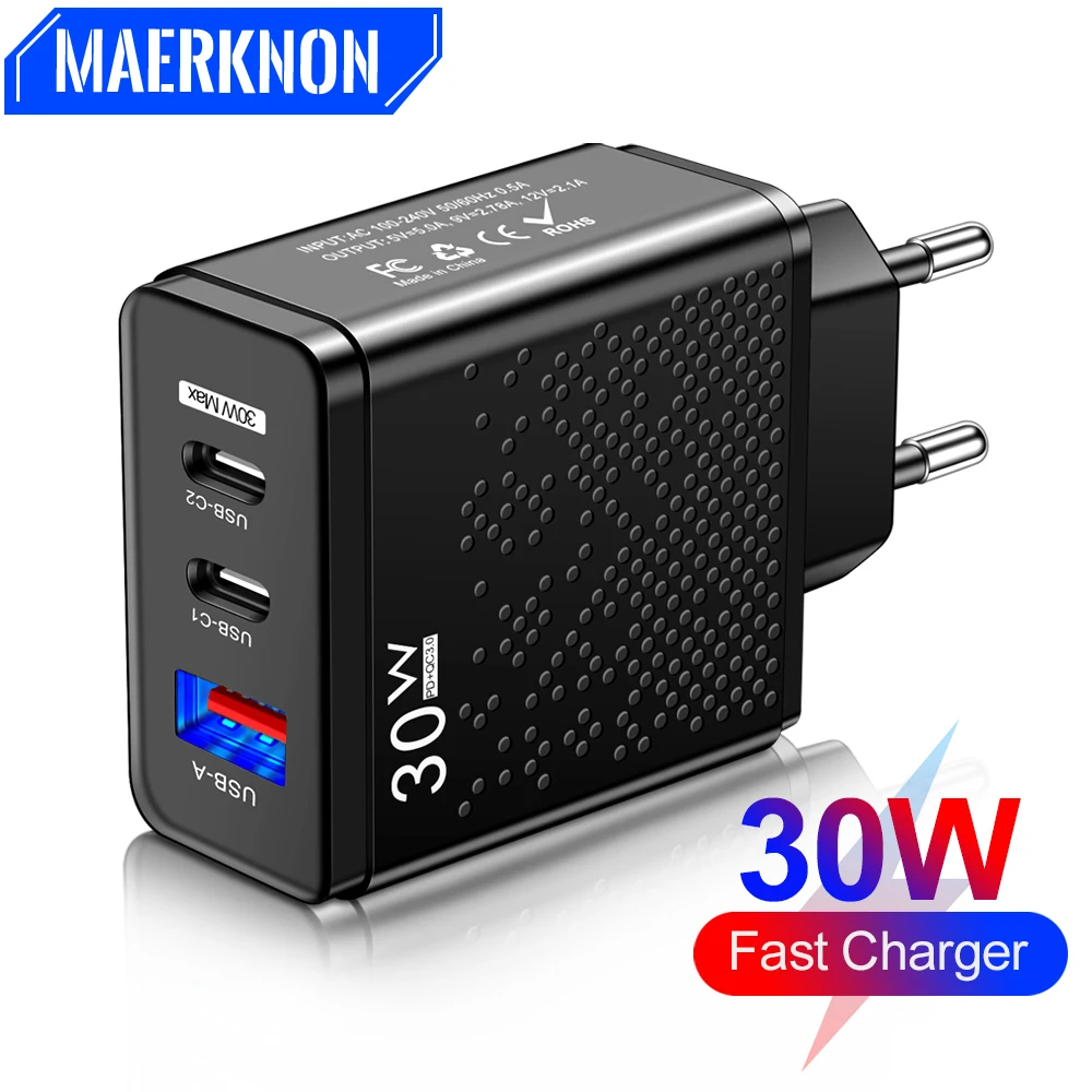 

PD USB Charger Quick Charge 3.0 Fast 30W For iPhone Huawei Xiaomi Samsung EU/US/UK Plug Type C PD Moblie Phone Charger Adapter