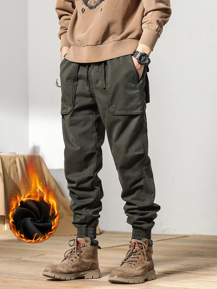 

Winter Men's Cargo Pants 2023 New Multi-Pockets Thick Warm Fleece Trousers Male Streetwear Slim Casual Cotton Thermal Joggers