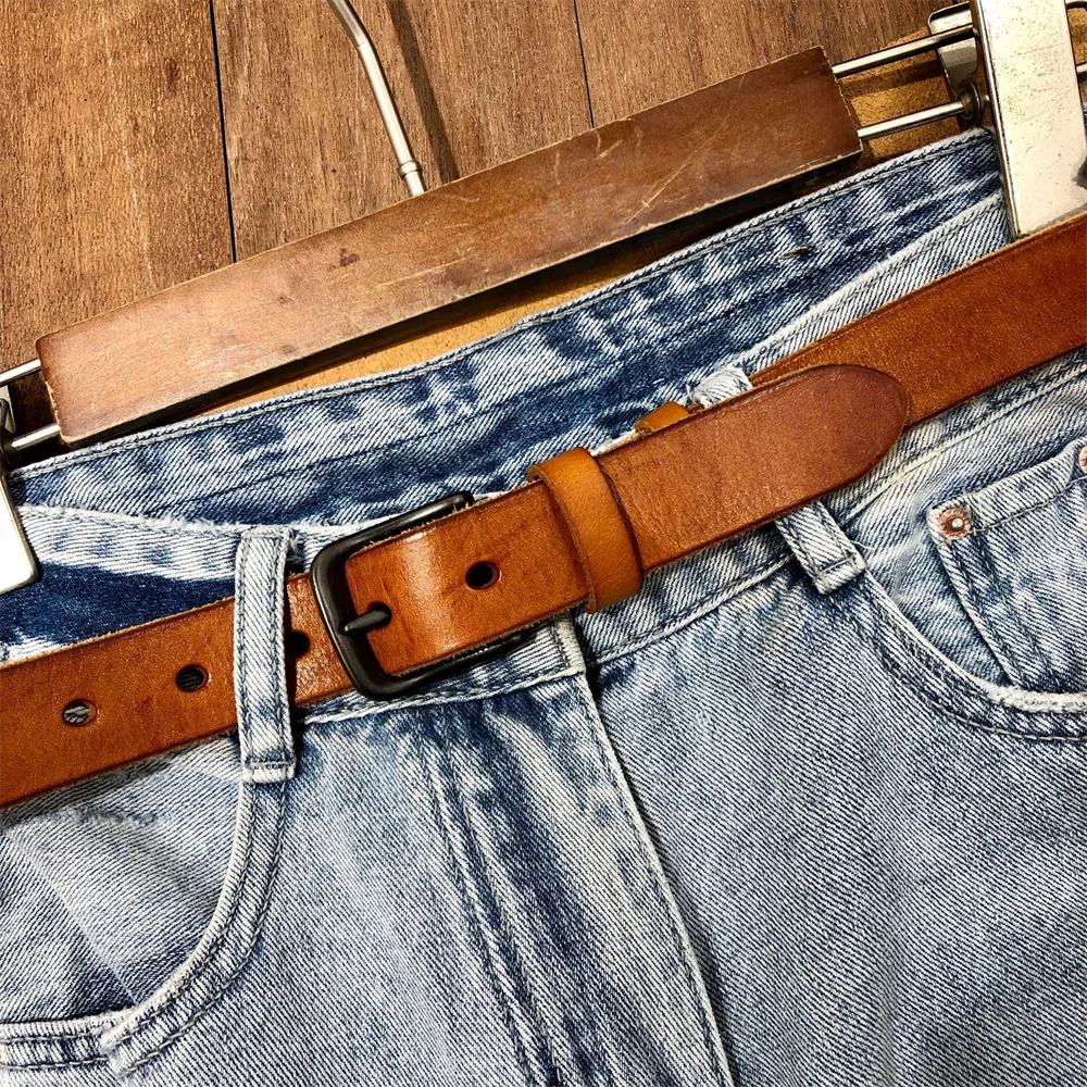 

3cm x110cm Vintage Genuine Leather Women's Belt Handmade Top Layer Cowhide Women's Jeans Belt
