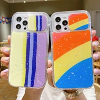 cute rainbow glitter epoxy phone case for iphone 13 12 11 pro max se2022 xr xs 6 7 8 plus push window protect shockproof cover