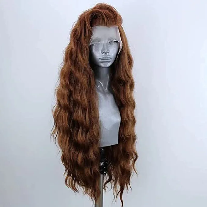 

SURU HAIR Brown Deep Wave Synthetic Wig 28Inch Long Wave Side Part Lace Wigs Natural Heat Resistant Fibre Wigs For Women Cosplay