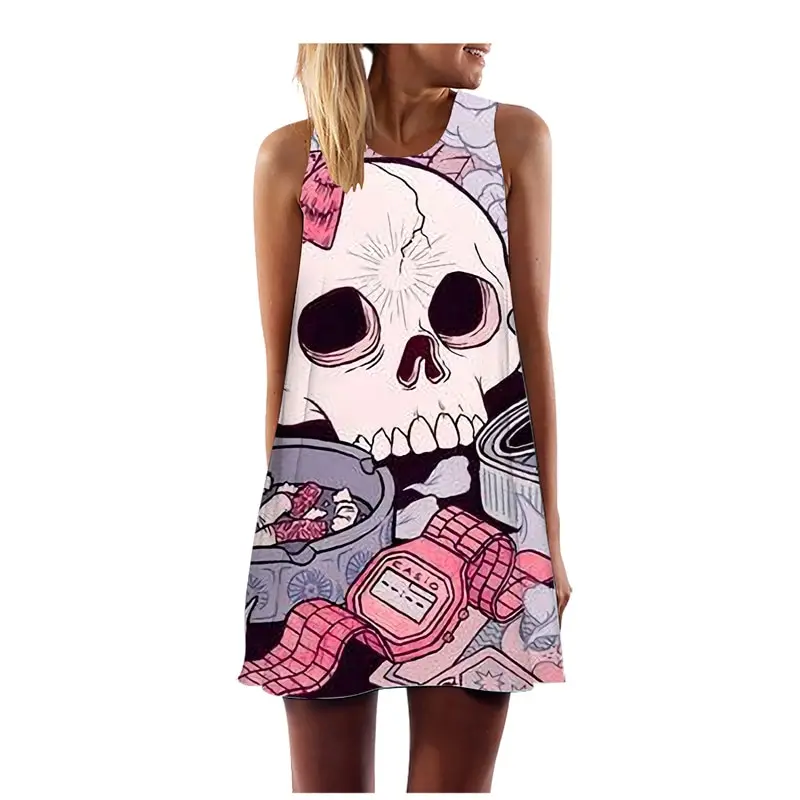 

Женское винтажное платье-майка с цветочным принтом, круглым вырезом и без рукавов