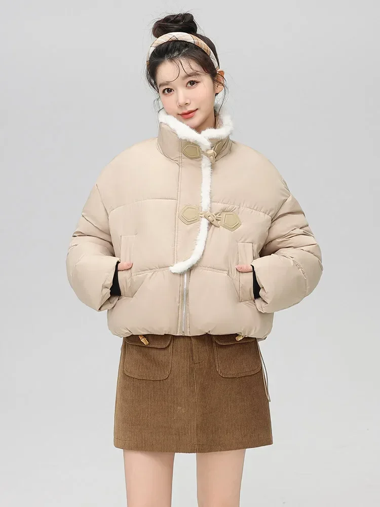 Новая утолщенная Меховая куртка-пуховик с воротником-хомутом и пряжкой зимняя
