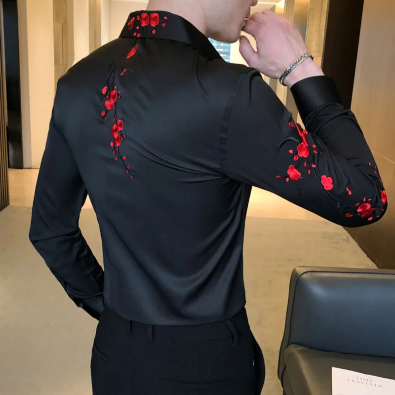 

Casual Embroidery Long Sleeve Gentlemen Shirts Social Blouses Korean Shirt Men Fashion 2022 Autumn New Slim Fit Dress Male Shirt