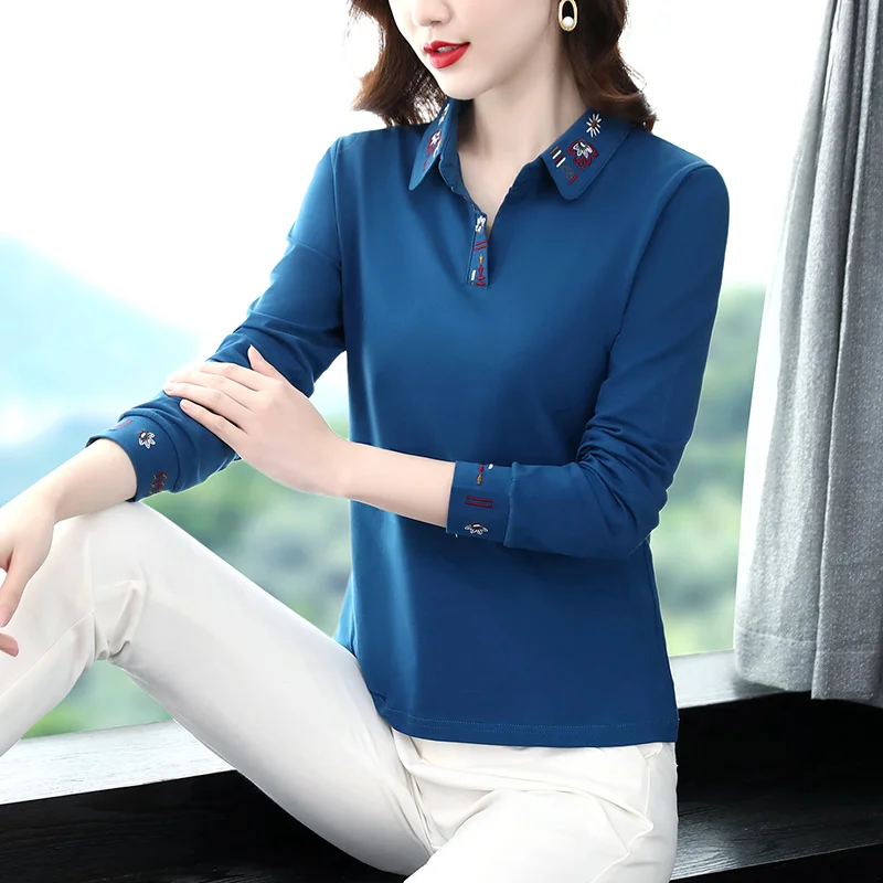 

Autumn Long Sleeve Polo Shirts Horse Logo Casual Lapel Polos Shirts Cotton Women Fashion Slim Tops Shirt Women Ladies Polo Tops