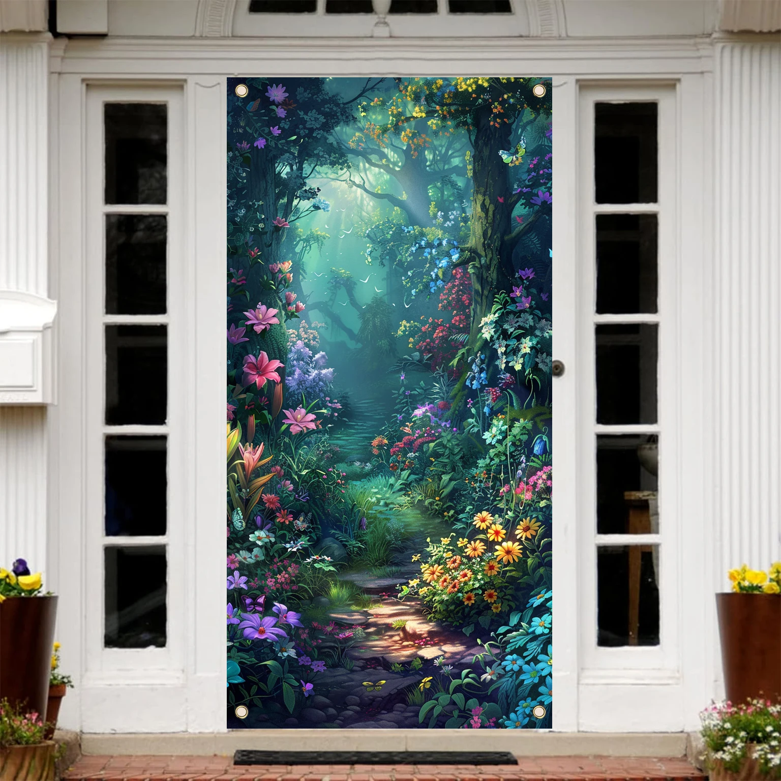 70x35 Дюймов Домашний Дверной Баннер С Лесной Ночной Сценкой Уличный Подвесной