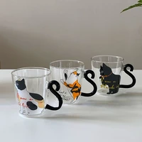 japanese cute cat with glass cup breakfast milk cup tea cup coffee cup heat resistant water cup shot glass