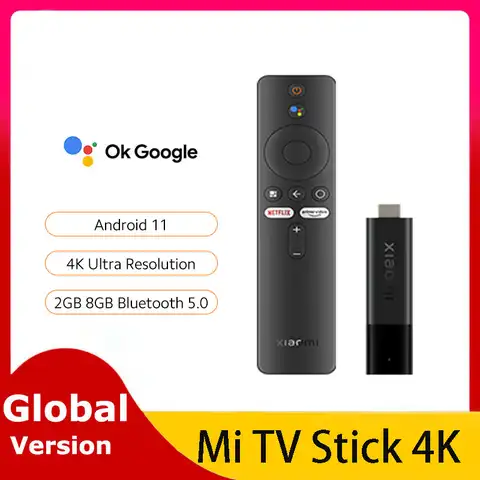 10000 Xiaomi Mi TV Stick 4K Android 11 портативный потоковый медиа 2 ГБ 8 ГБ многоязычный 360 Bluetooth пульт дистанционного управления