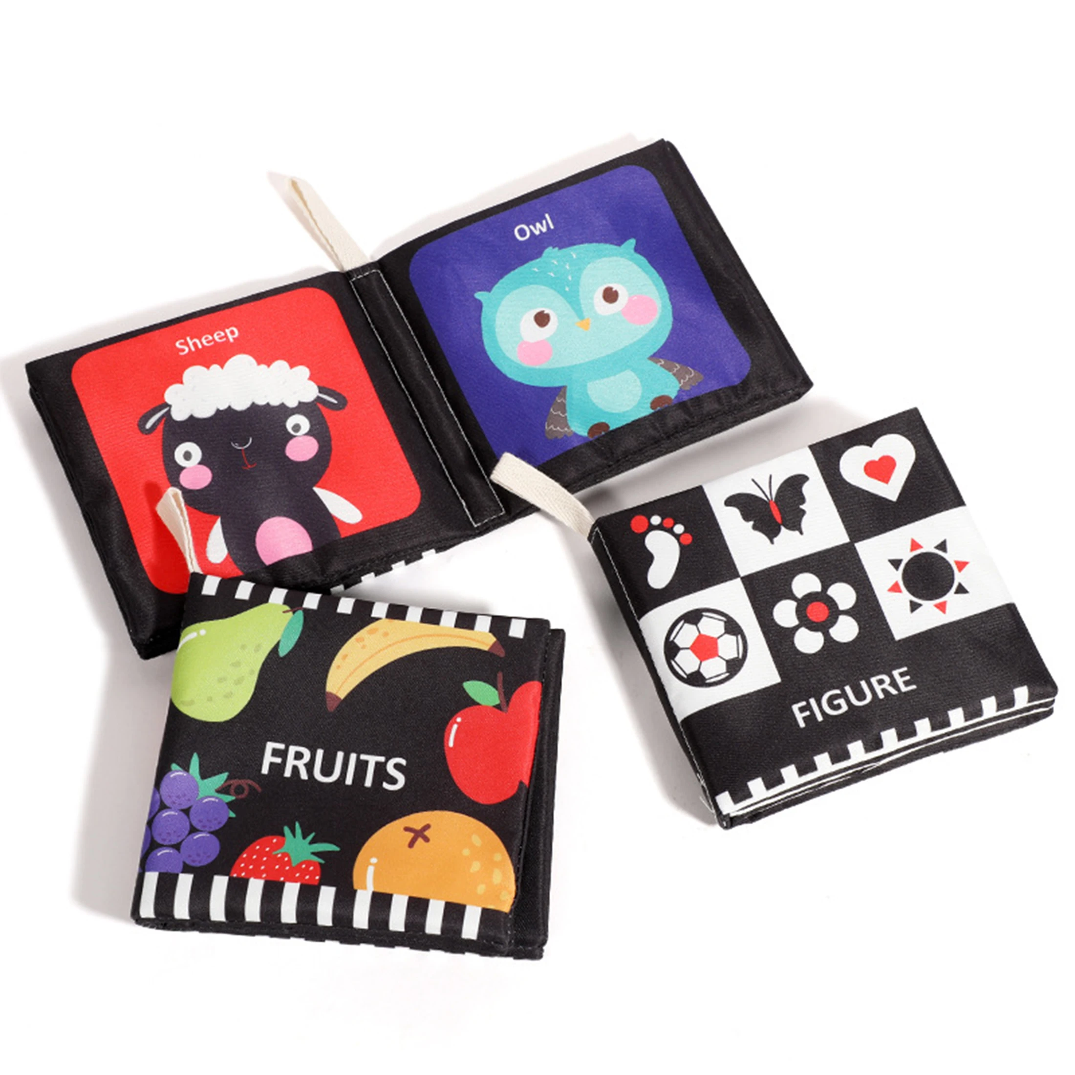 Детская Черно-белая Тканевая Книга С Кольцом И Животным Узором Развивающие