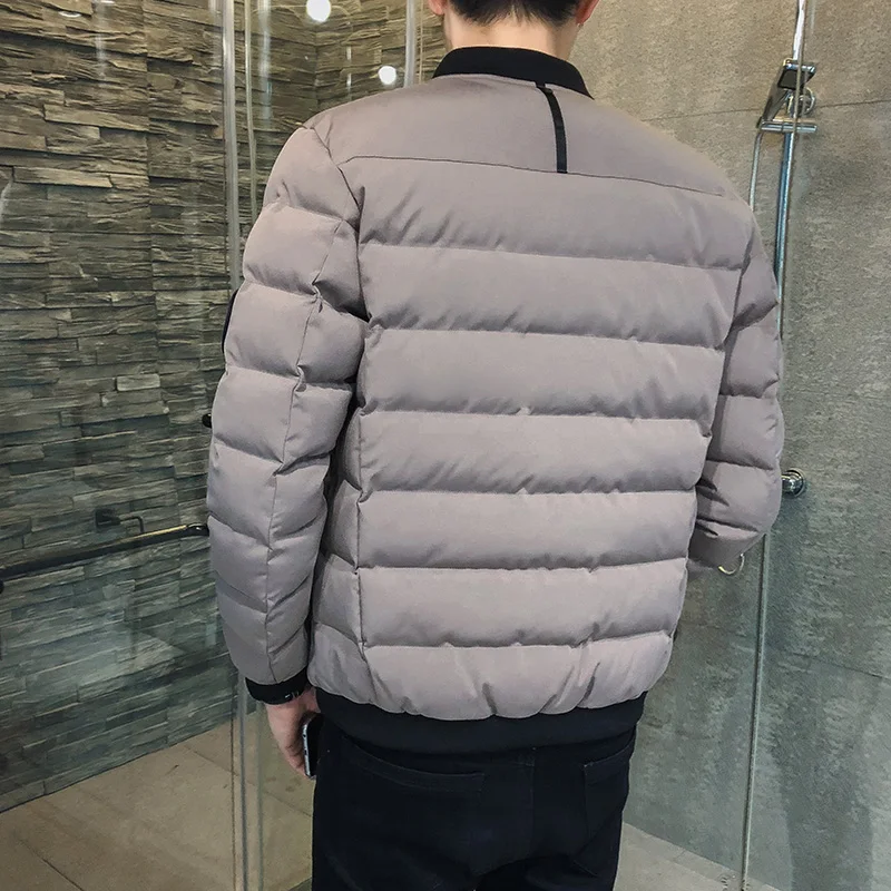 Winter Cotton Coat Coat Solid Color Cotton Jacket Casual Men's Stand-up Collar Pocket Warm Down Down Jacket Ant Wrinkle Fabric